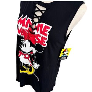 Disney Minnie Mouse Graphic Muscle Top M Black Lace Up Front Sleeveless Edgy